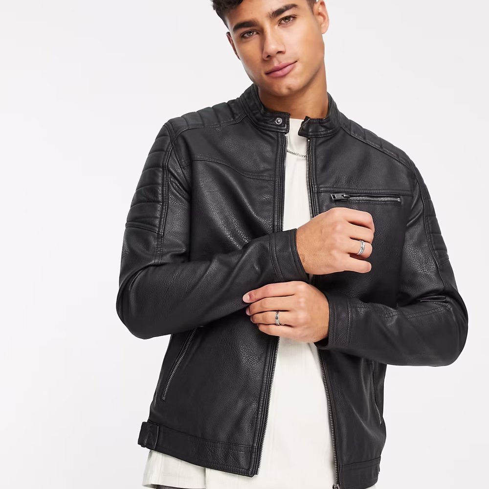Jack & Jones - Essentials faux leather racer jacket in black