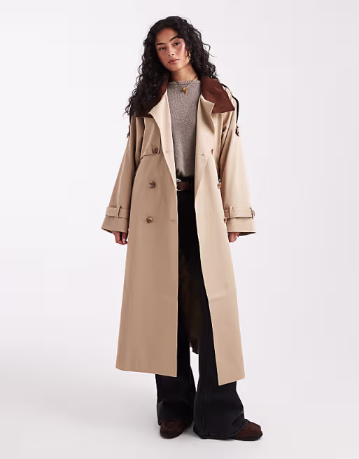 ASOS DESIGN hero longline trench coat in stone