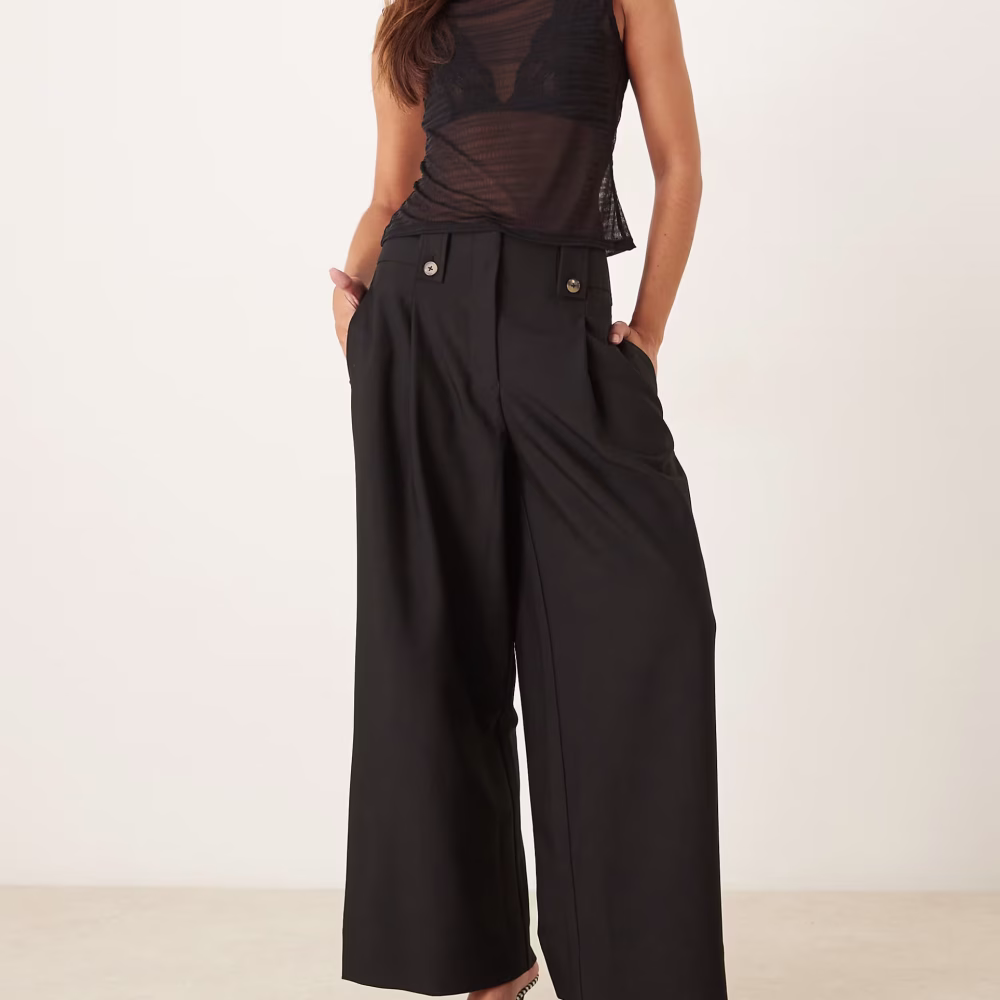 ASOS DESIGN tailored ankle grazer trousers with tab waist detail in black