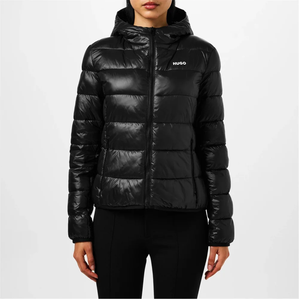 Hugo Women's Famara Red Down Long Sleeve Hooded Short Puffer Jacket