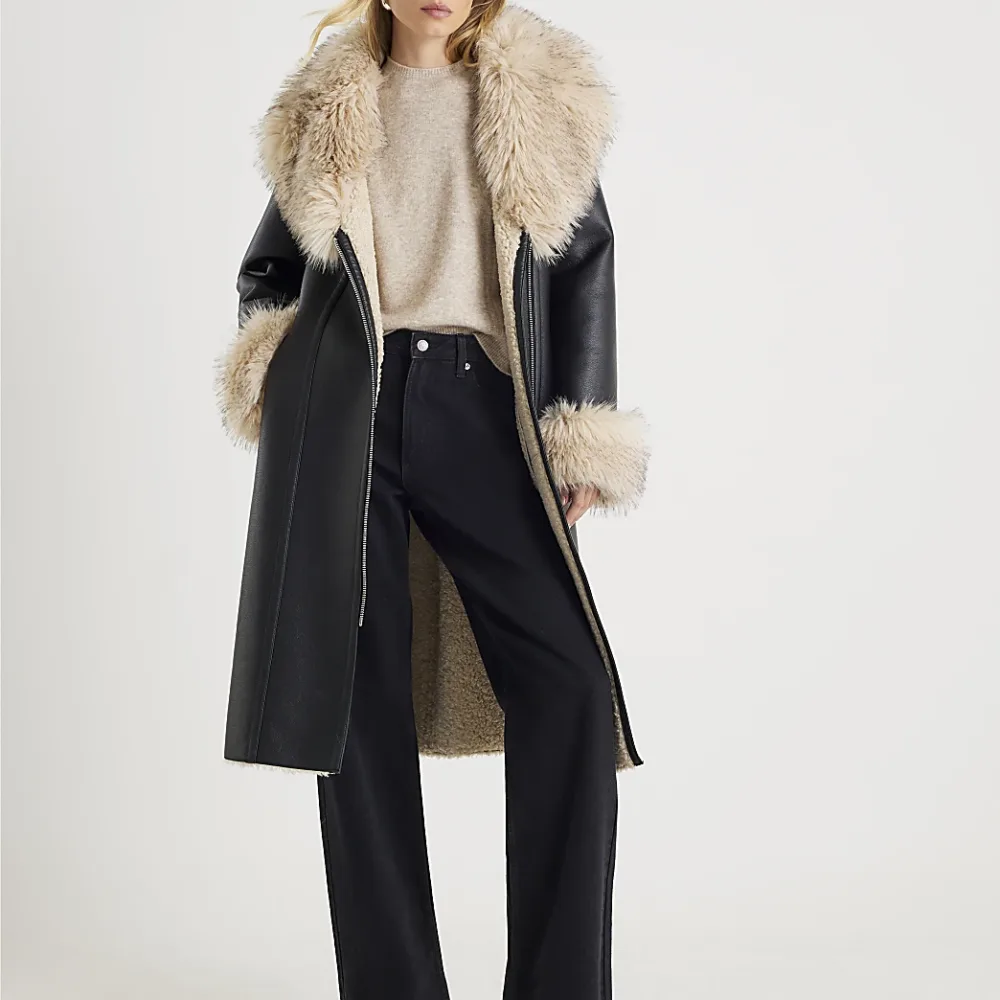 Black Faux Shearling Lined Trench Coat