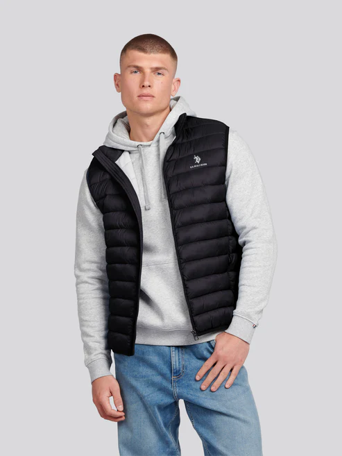 U.S. POLO ASSN Mens Bound Quilted Gilet Black Bright White DHM