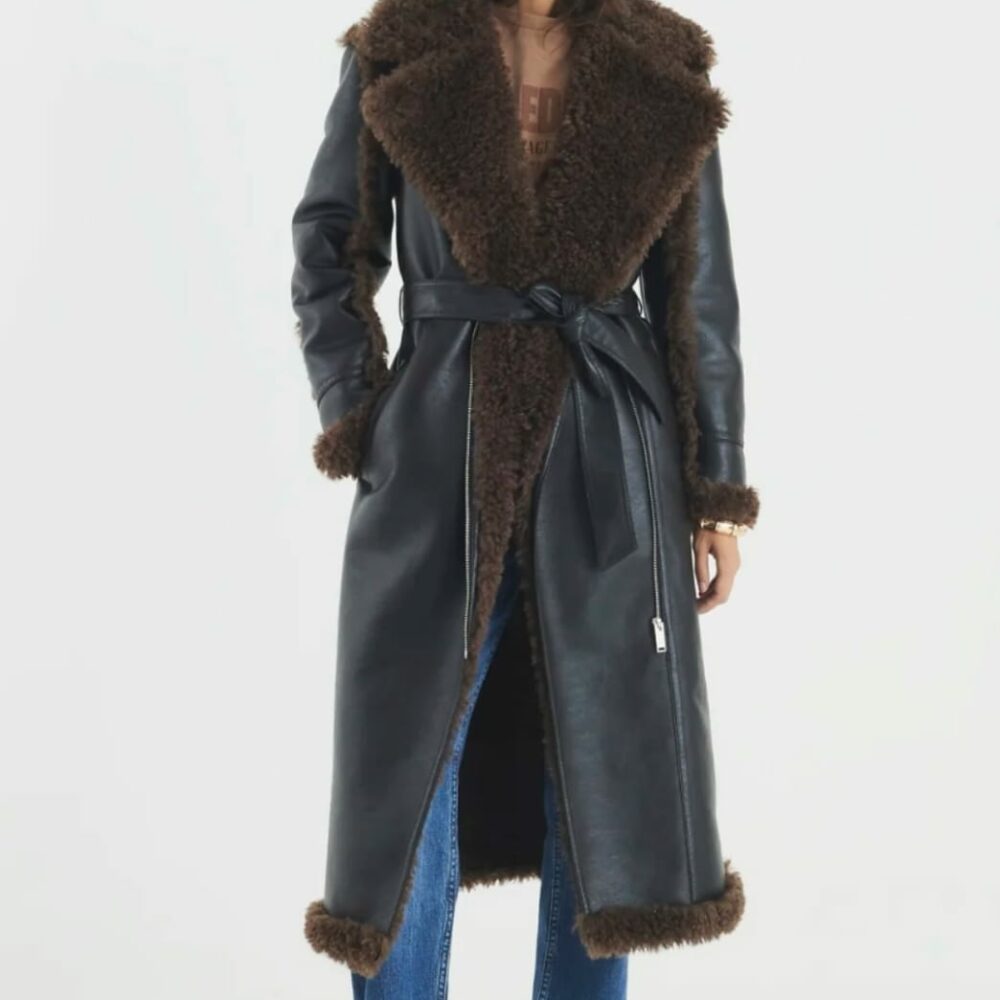 River Island Faux trench coat in black