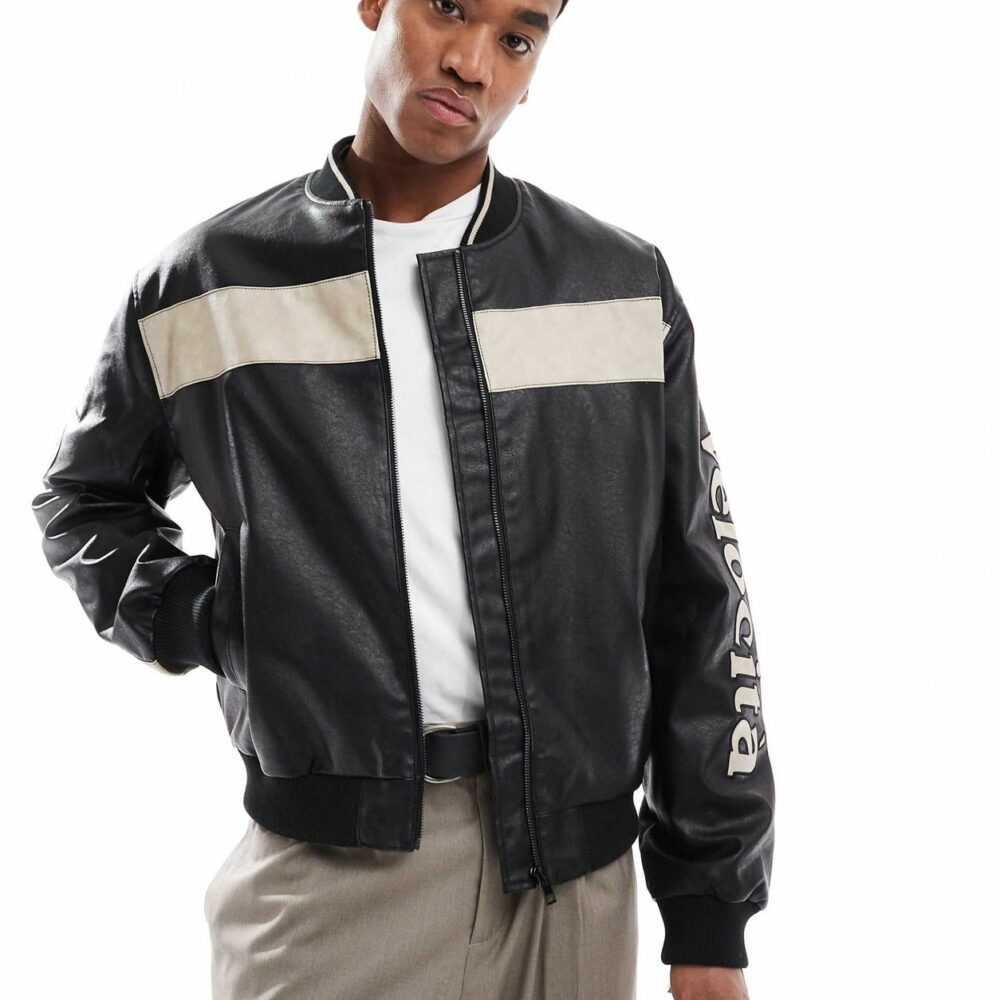 River Island mono sport bomber jacket in black