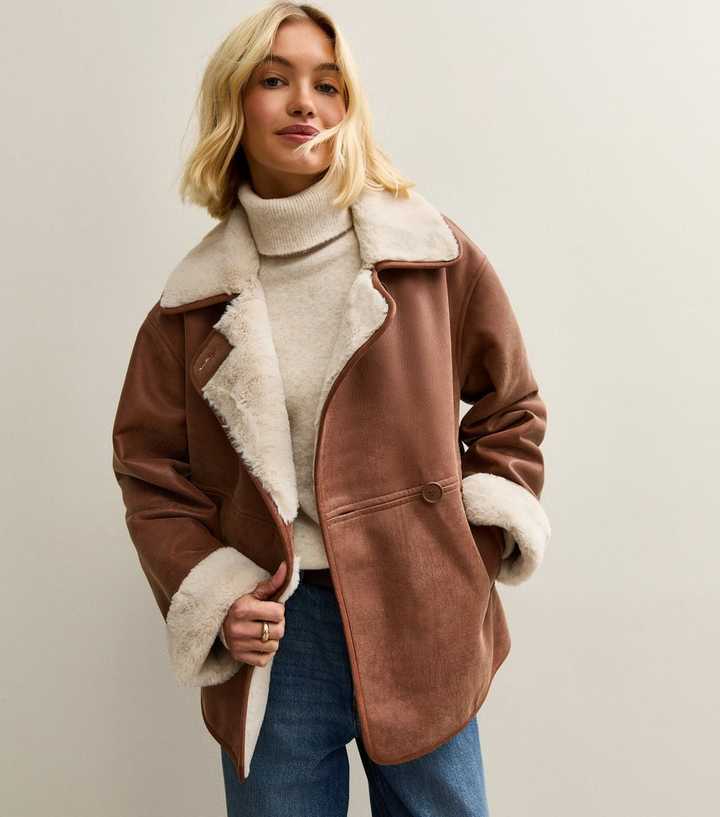 Brown Contrast Trim Bonded Jacket