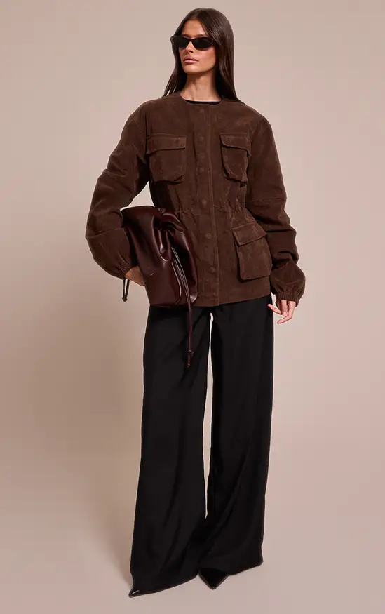Chocolate Faux Suede Jacket