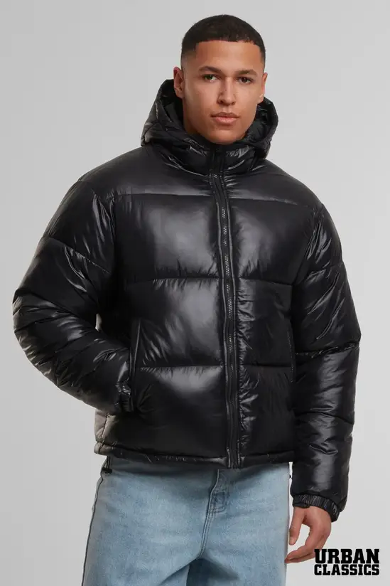 Shiny Padded Puffer Hooded Zip Jacket