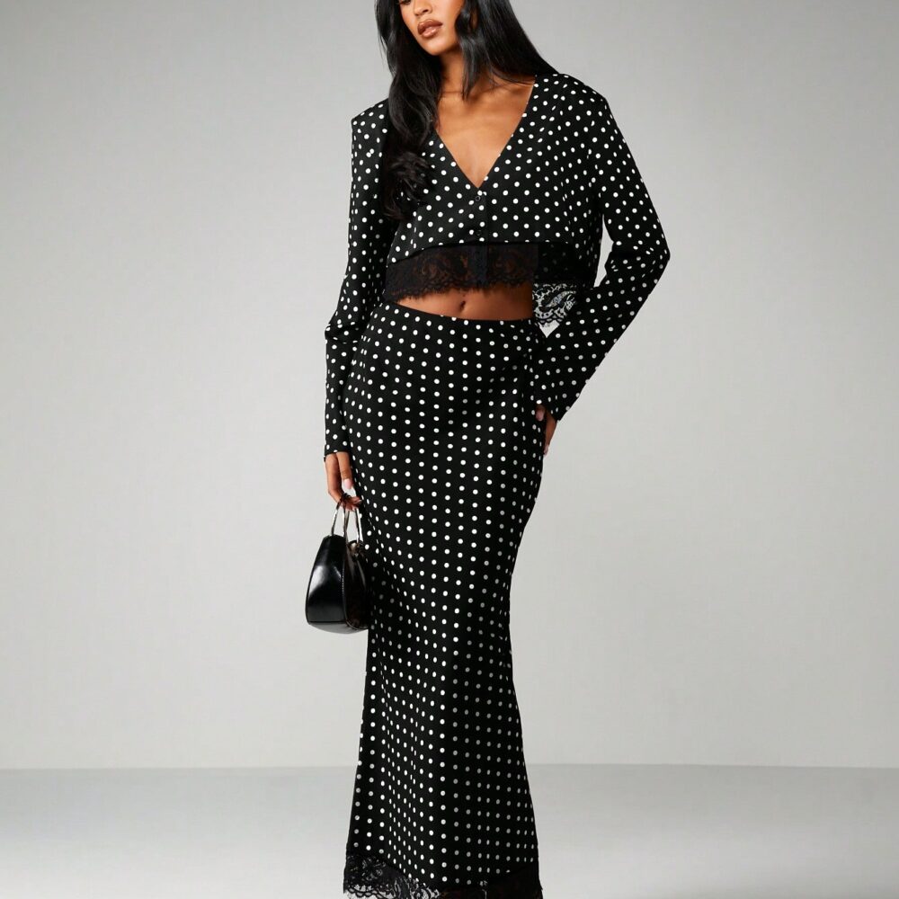 MISSGUIDED Polka Dot Lace Trim Two Piece Set