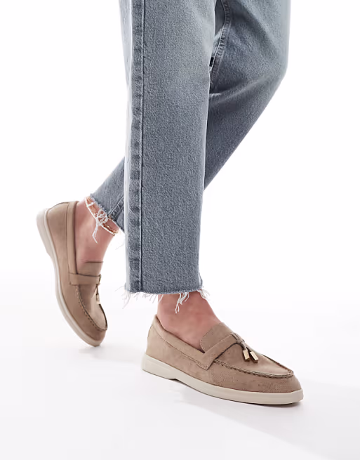 SEQWL Panther tassel trim loafer in faux suede taupe