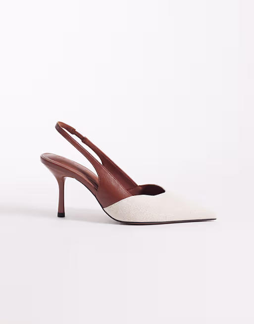 ASOS DESIGN Wide Fit Sabrina slingback stiletto heels in tan and natural