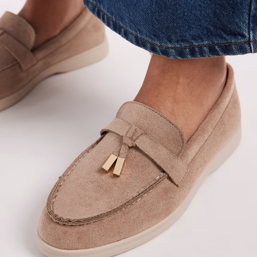SEQWL Wide Fit loafer in taupe faux suede