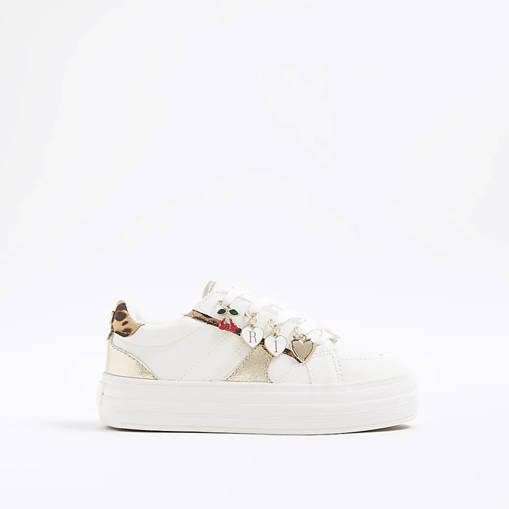 River Island - Girls White Leopard Charm Trainers