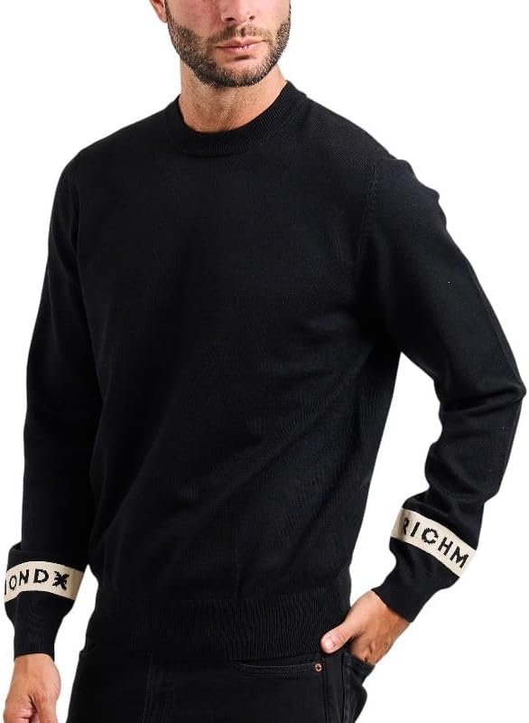 John Richmond UMA25035MA Men's Sweater Rofla Black Sweater with Logo Band