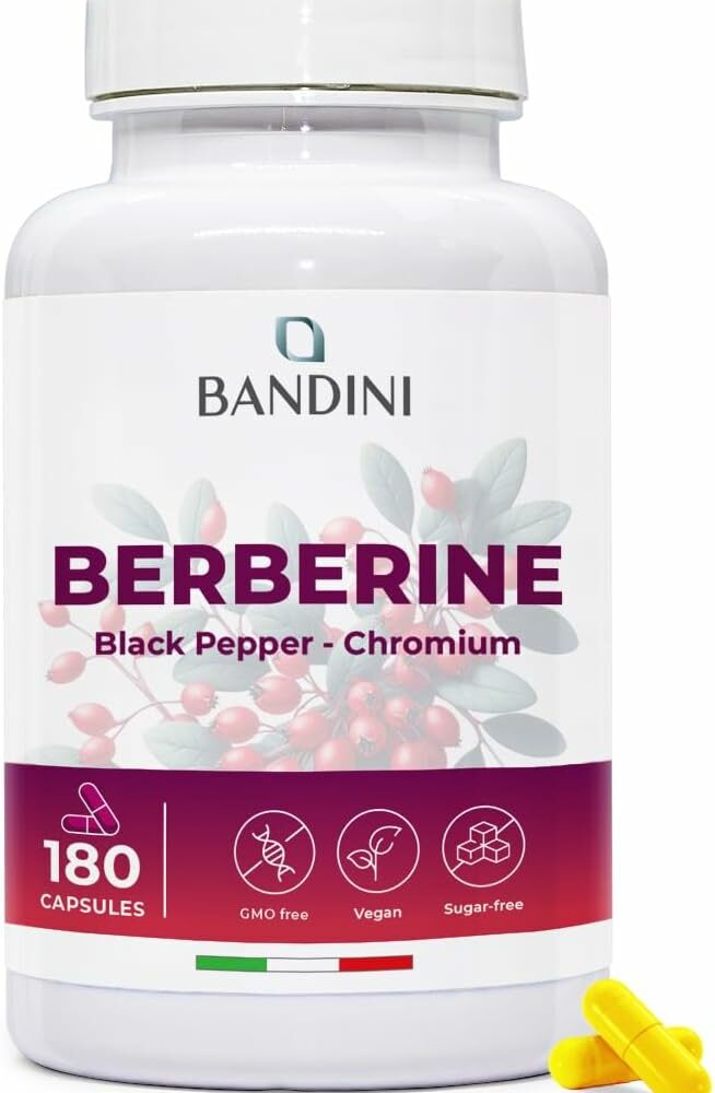 Bandini® Berberine 500mg Pure high Dosage | 180 Vegan Capsules - Pure Berberin HCl from Berberis Aristata 97% + Chromium and Black Pepper | Maximum Absorption