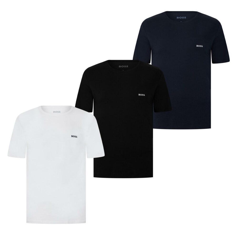 Boss Mens 3 Pack Premium Cotton T-Shirts - Crew Neck