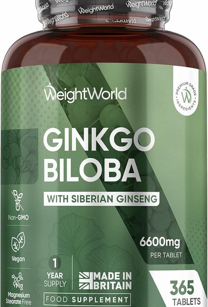 Ginkgo Biloba and Ginseng 6600mg - 365 Tablets - 1 Year Supply - 1 Tablet a Day - Providing Flavone Glycosides and Terpene Lactones - Vegan Ginseng and Ginkgo Biloba Complex Herbal Supplement