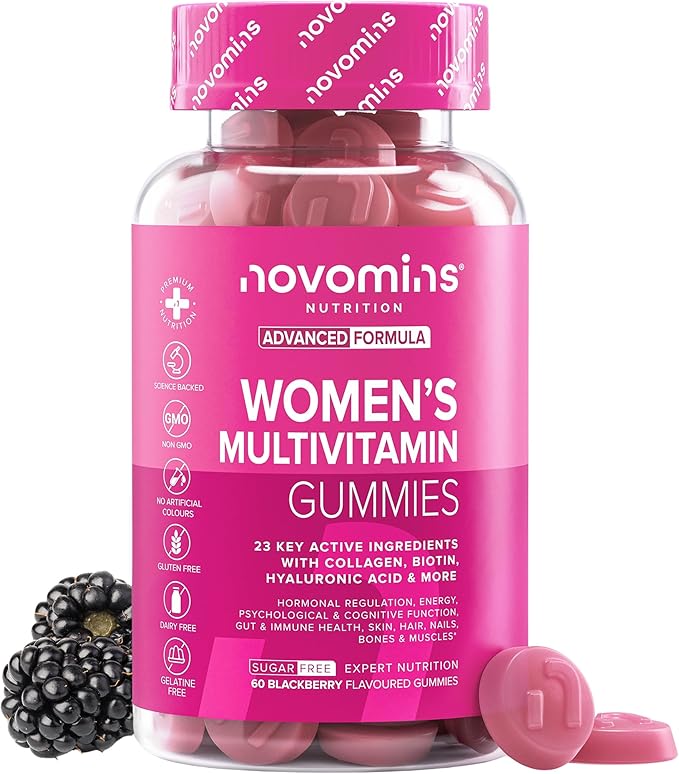 Multivitamin Gummies for Women - 23 Vitamins, Minerals & Probiotics for Women - Marine Collagen, Hyaluronic Acid, Folic Acid, Vitamin D, A, C, B, Biotin & Zinc – 60 Vitamin Gummies - Novomins