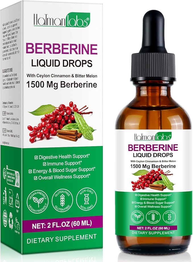 Berberine Liquid Drops, Berberine Supplement Support Energy, Gut Health, Immune System & Metabolism Support, Herbal Supplement Infused with Ceylon Cinnamon for Women & Men, Sugar Free, Non-GMO - 60ml
