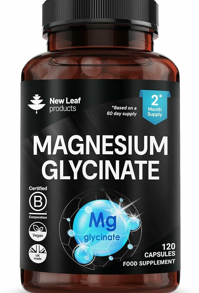 Magnesium Glycinate Supplements - Pure Active Ingredient - 120 High Strength Vegan Capsules Providing 208mg Elemental Per Serving - UK Manufactured By New Leaf Products 1040mg of Magnesium