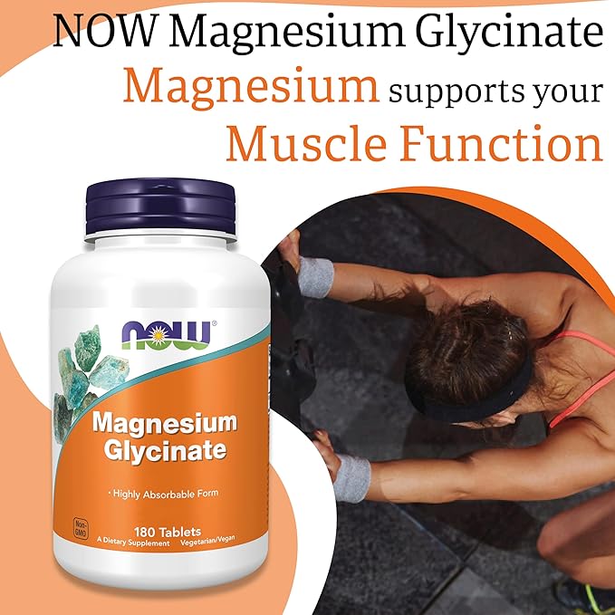 Now Foods, Magnesium Glycinate, 200mg Magnesium, 180 Vegan Tablets, Lab-Tested, Vegetarian, Gluten Free, Soy Free, Non-GMO