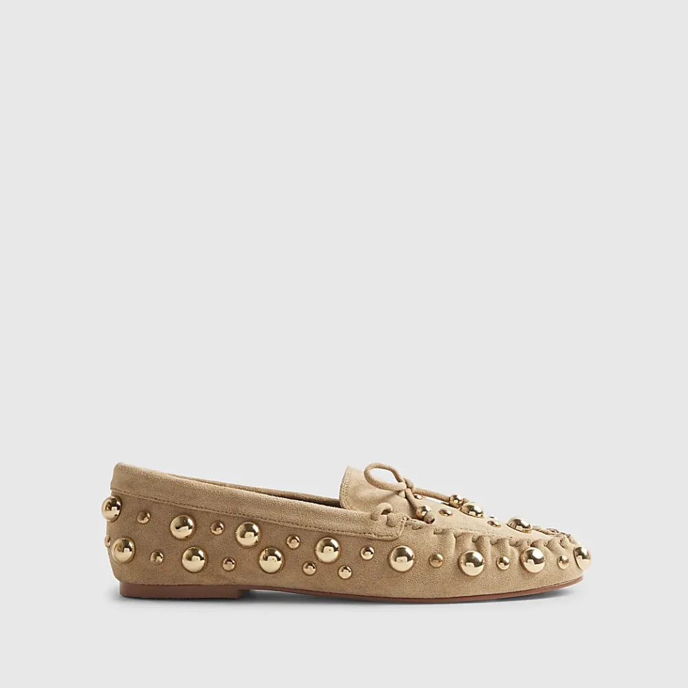 River Island - Brown Faux Suede Studded Loafers