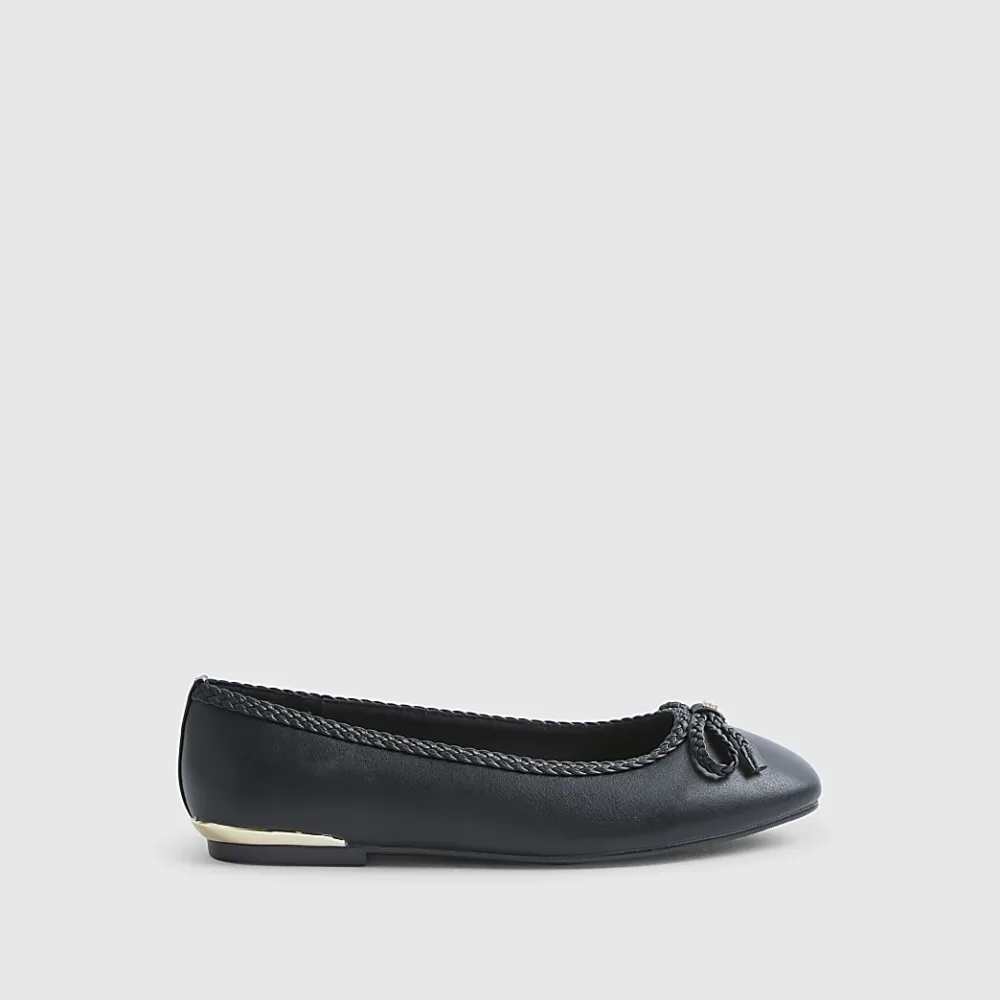 River Island - Black Wide Fit Bow Flat Ballet Pumps