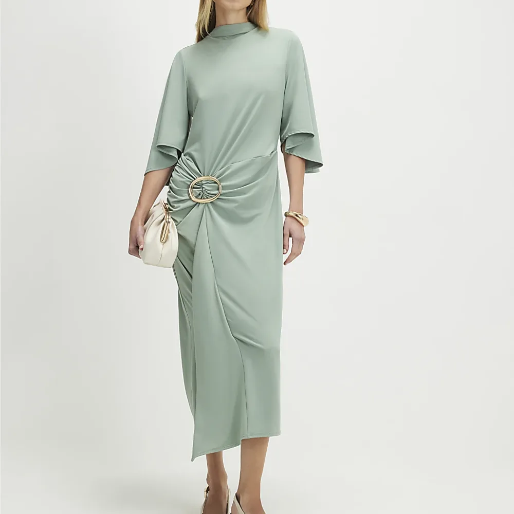Green Gold Buckle Midi Dress