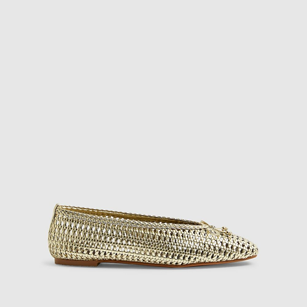 River Island - Gold Woven Flat Ballet Pumps