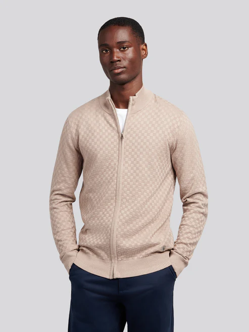 Mens Smart Checkerboard Zip Through Funnel in Atmosphere