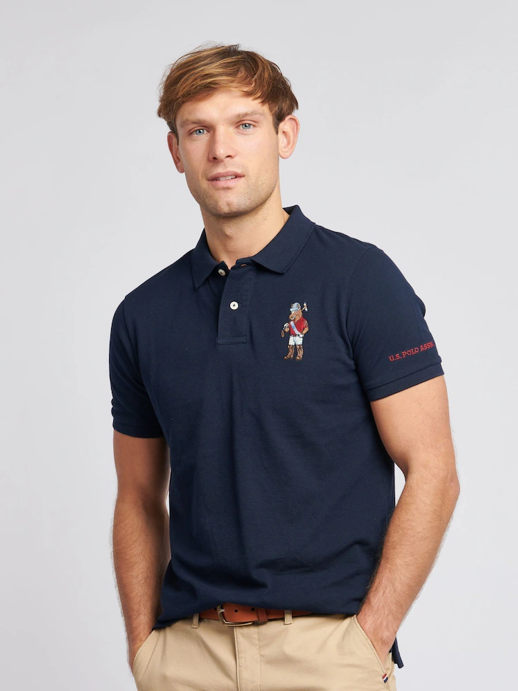 U.S. Polo Assn. Blue Mens Regular Fit Chuck Pique