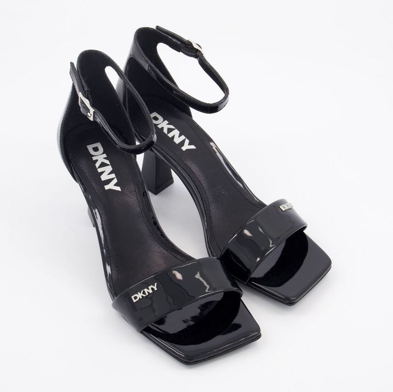 DKNY - Black Patent Krazz Ankle Strap Heeled Sandals
