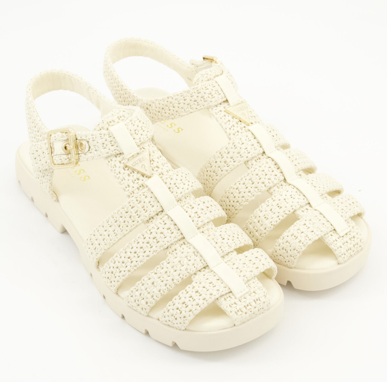 Guess-Beige Crochet Woven Gladiator Sandals
