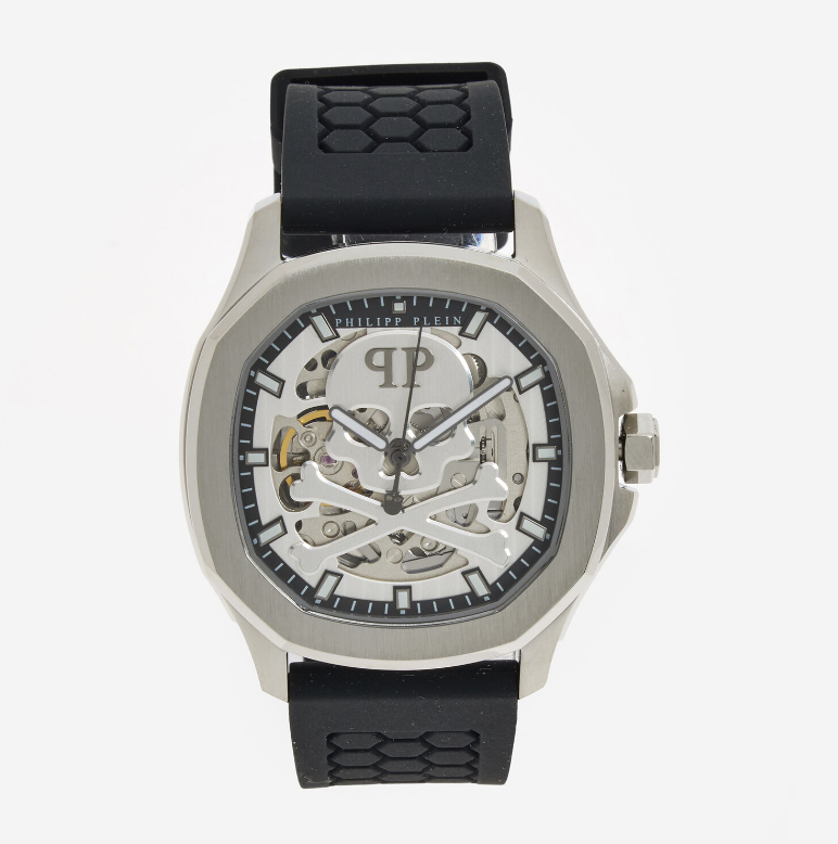 Philipp Plein  Silver Tone & Black Skull Automatic Watch