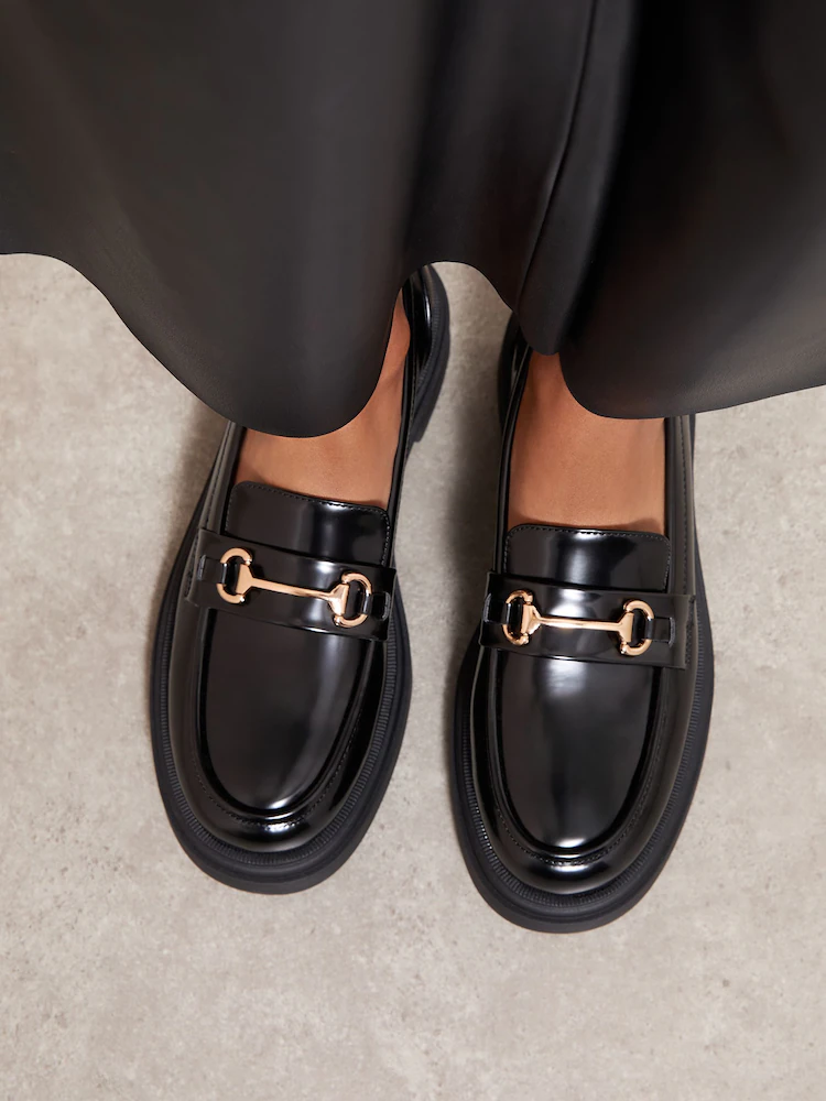 Friends Like These Black Faux Leather Snaffle Detail Comfort Chunky Smart Loafer