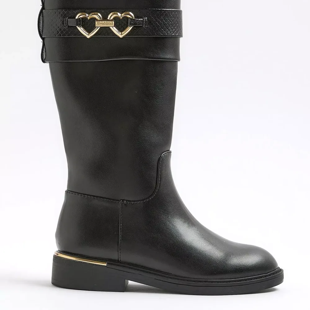 River Island Older Girls Heart Snaffle Knee High Boots - Black