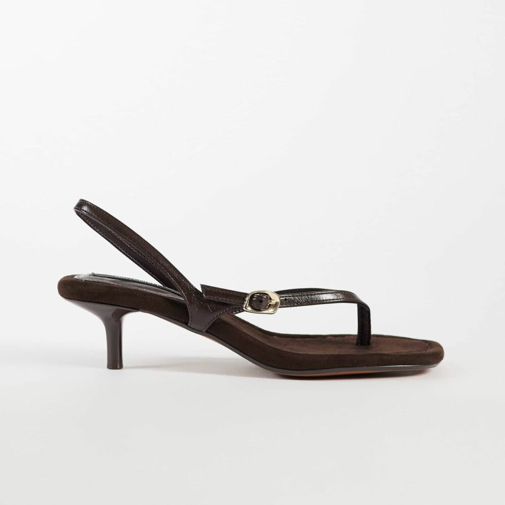 River Island suedette flip flop kitten heels in brown
