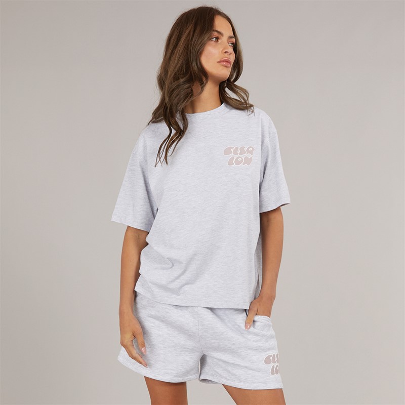 Closure London Womens Bubble T-Shirt And Shorts Set Light Grey Marl/​Mauve