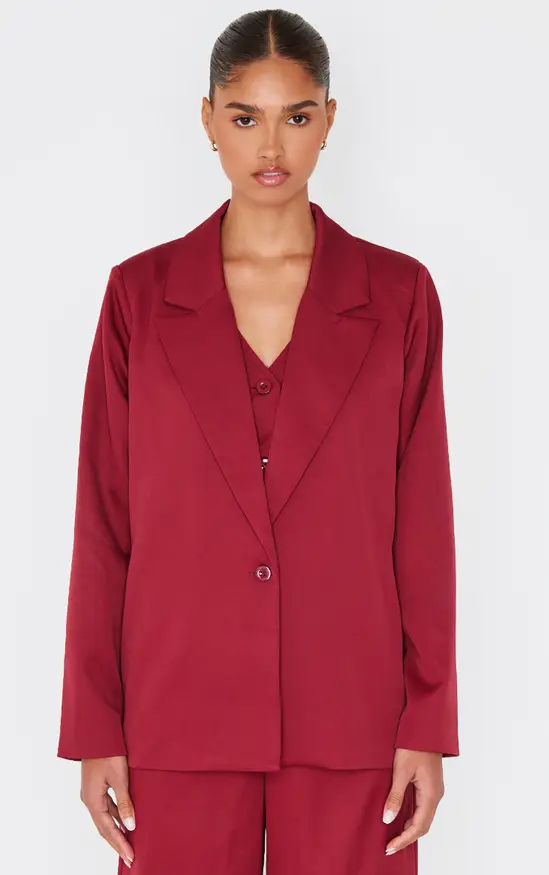 Burgundy Woven Oversized Suit Blazer