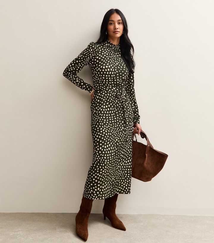 Green Spotty High Neck Midi Dress