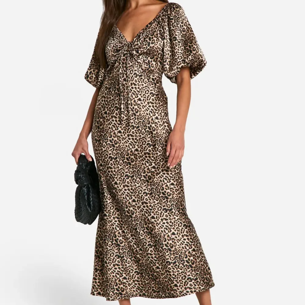Leopard Puff Sleeve Midaxi Dress