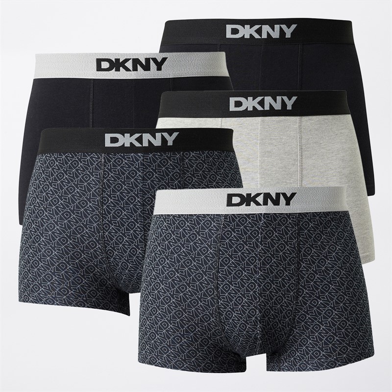 DKNY Mens Canton Five Pack Boxer Trunks Black/​Alloy/​Grey Marl