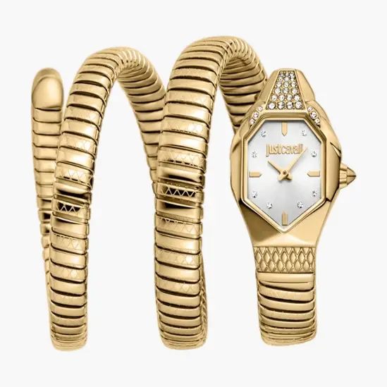 Just Cavalli Snake Gold Color Silver Dial, Gold Color Stainless Steel Watch