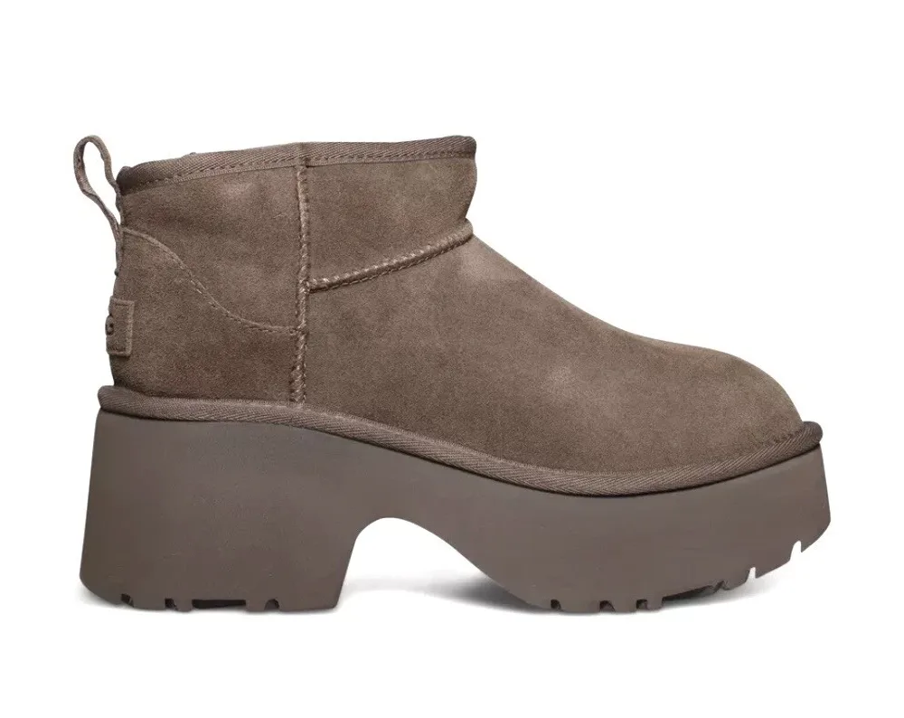 UGG CLASSIC ULTRA MINI NEW HEIGHTS HICKORY SUEDE WOMEN'S BOOTS