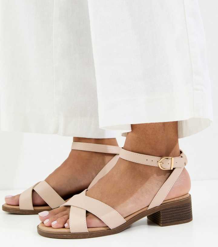 Wide Fit Off White Faux Leather Block Heel Sandals