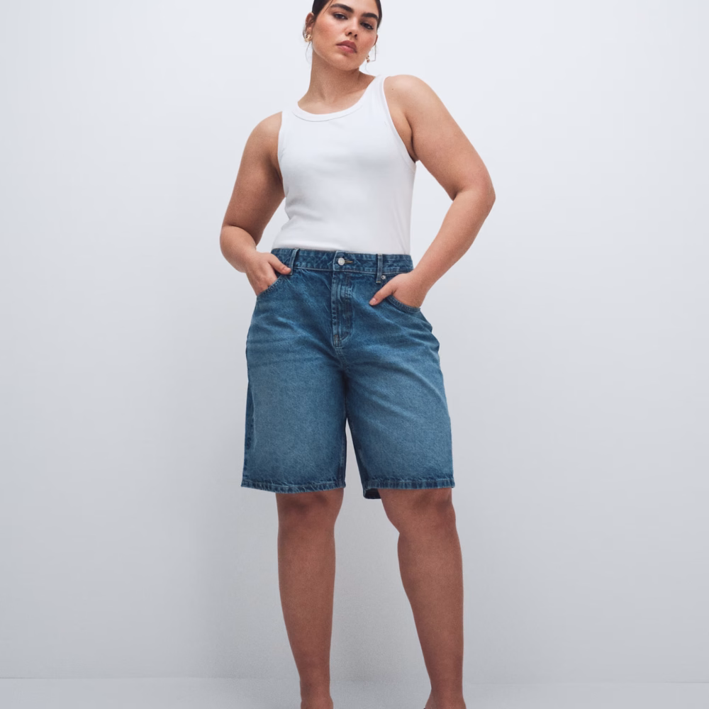 ASOS DESIGN Curve denim bermuda short in mid blue