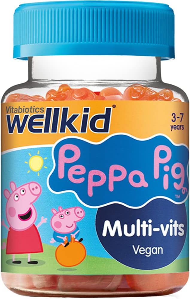Wellkid Peppa Pig Chewable Gummy Vitamins by Vitabiotics - UK's No. 1 Vitamin Company. Kids Multivitamin formula with Vitamin A B C D and E - Strawberry