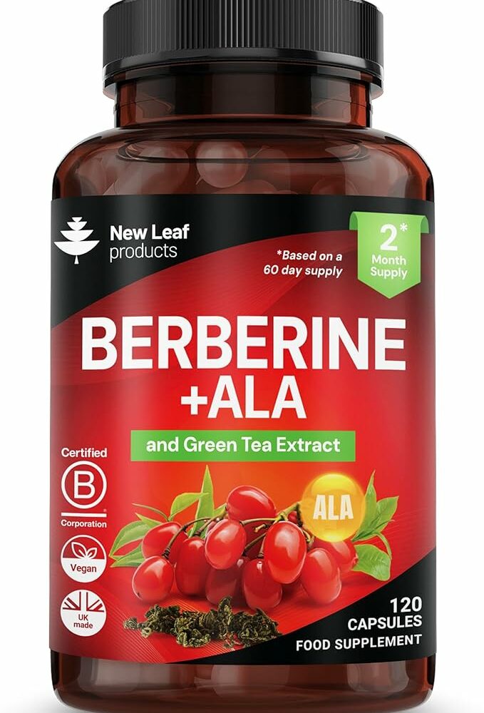 Berberine Complex + ALA Pure high Dosage With Added Green Tea Extract 98% Berberine + Alpha Lipoic Acid - 120 Vegan Capsules - UK Made By New Leaf