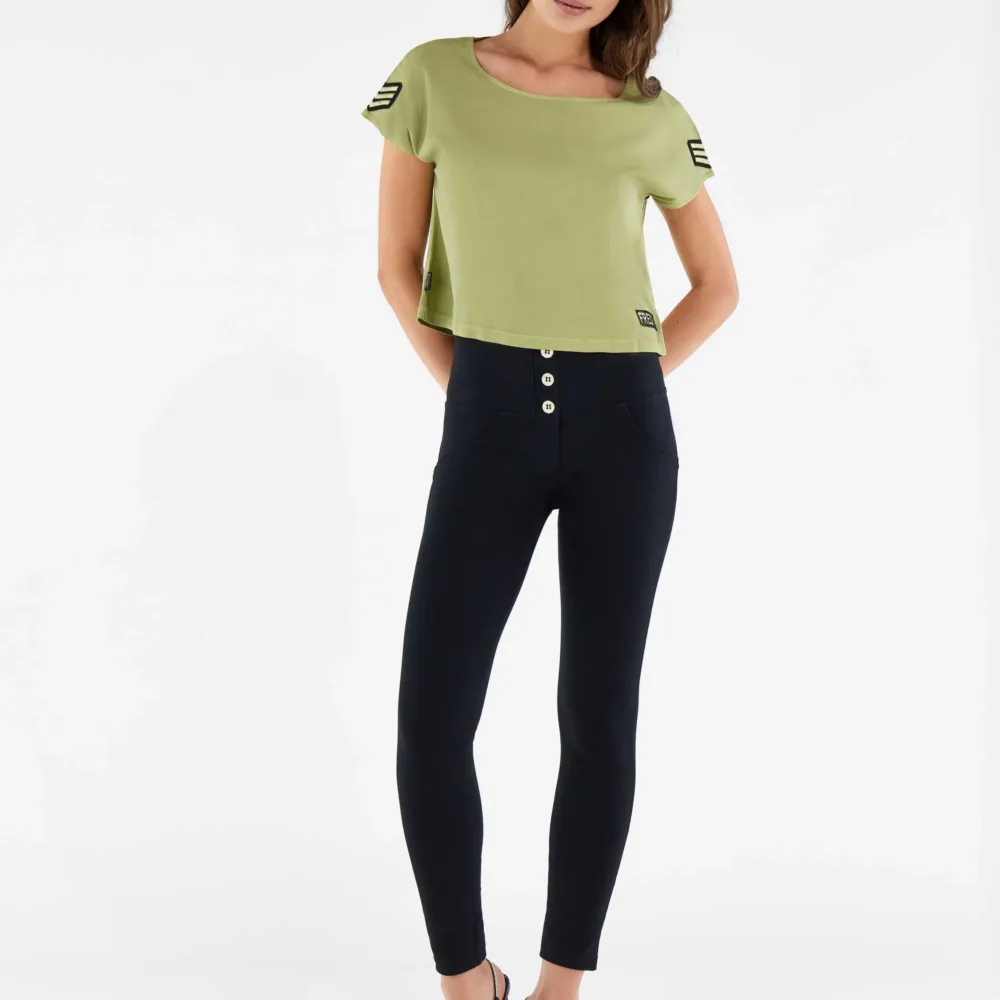 Black Cotton 3-Button Ankle Fit - High-Waisted Skinny Pants
