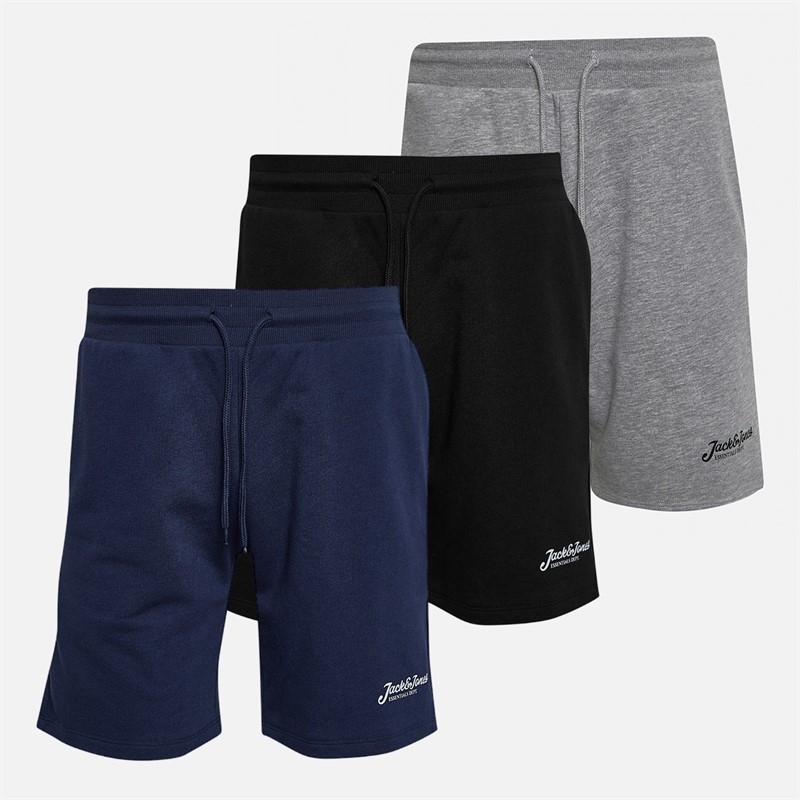 JACK & JONES Mens Impress Three Pack Shorts Black/​Light Grey Marl/​Navy Black/​Lgm/​Navy