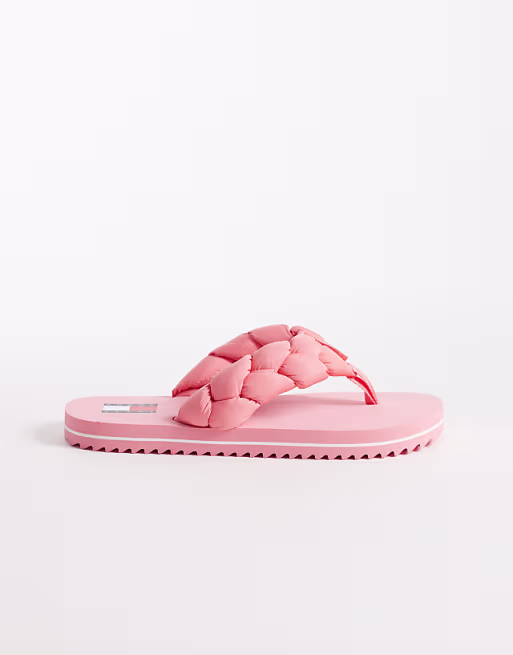 Tommy Jeans chunky flip flops with braid detail in pink
